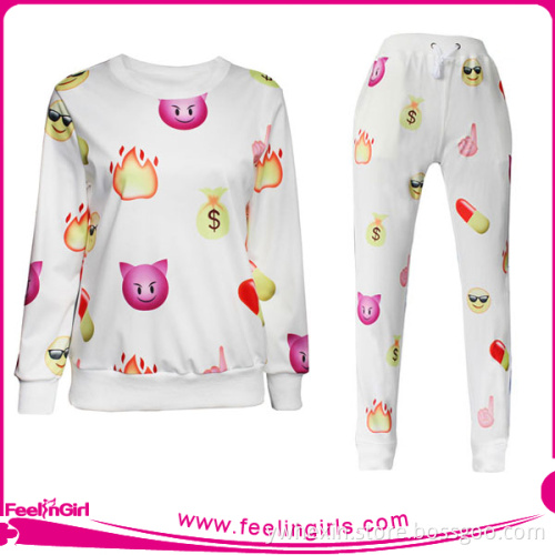 Reasonable Price Women Emoji Print White Pullover Hoody Sweater